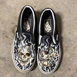 Vans Kids Slip-Ons with Skull and Flame Art